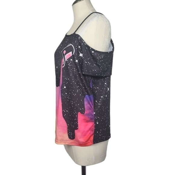 Shein Galaxy Paint Spill Short Sleeve Cold Shoulder Shirt 8/10 - Picture 4 of 9